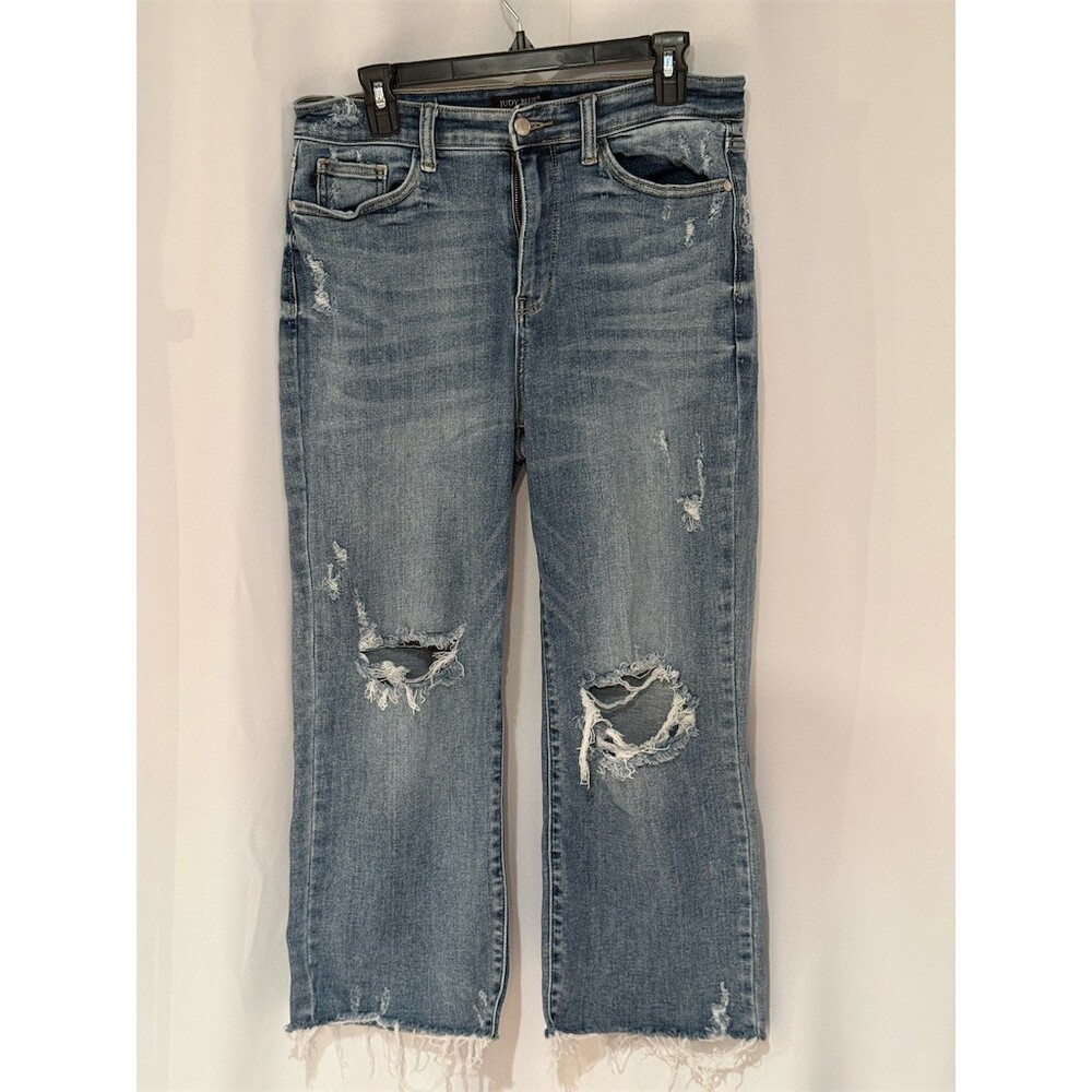 Judy Blue Jeans Womens Size M Blue High Rise Distressed Straight Crop